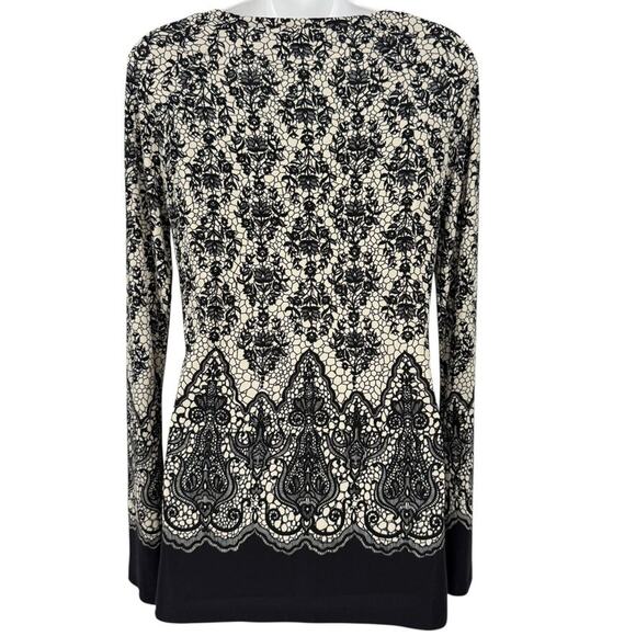 Norma Kamali Womens Lace Print Blouse Knit Stretch Slinky Long Sleeve Top sz M - Picture 13 of 16